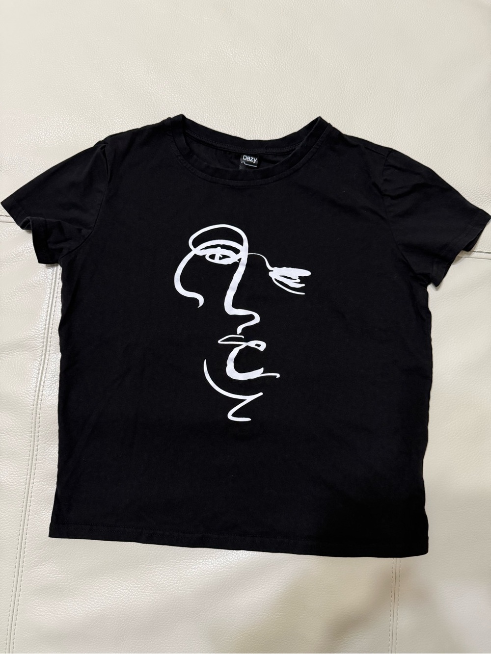Black Graphic Tee with Abstract White Face Small - Picture 5 of 5
